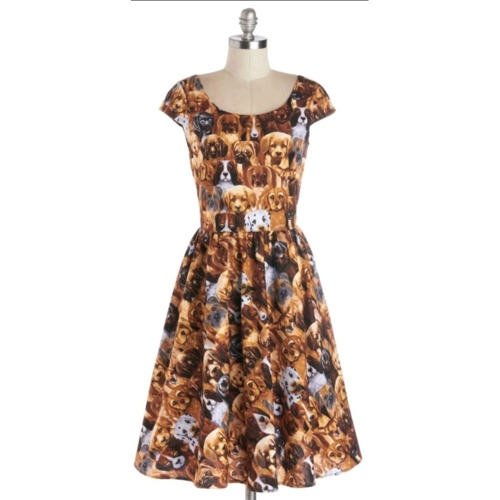 Retrolicious Dogs Puppies Print Retro Pin Up Swing Dress Size Small Fit Flare